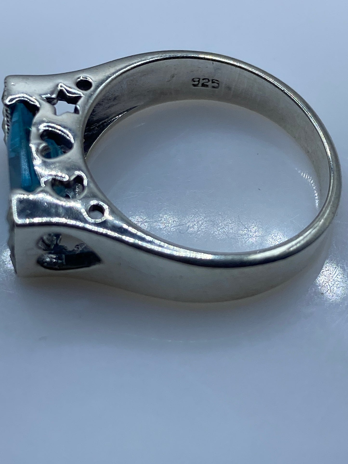Anillo Solitario Circonia Azul Cielo — Plata .925 Taxco — foto 5