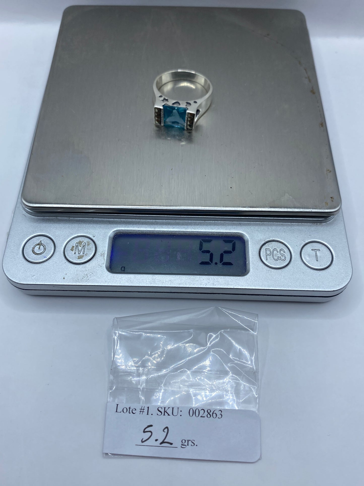 Anillo Solitario Circonia Azul Cielo — Plata .925 Taxco — foto 6