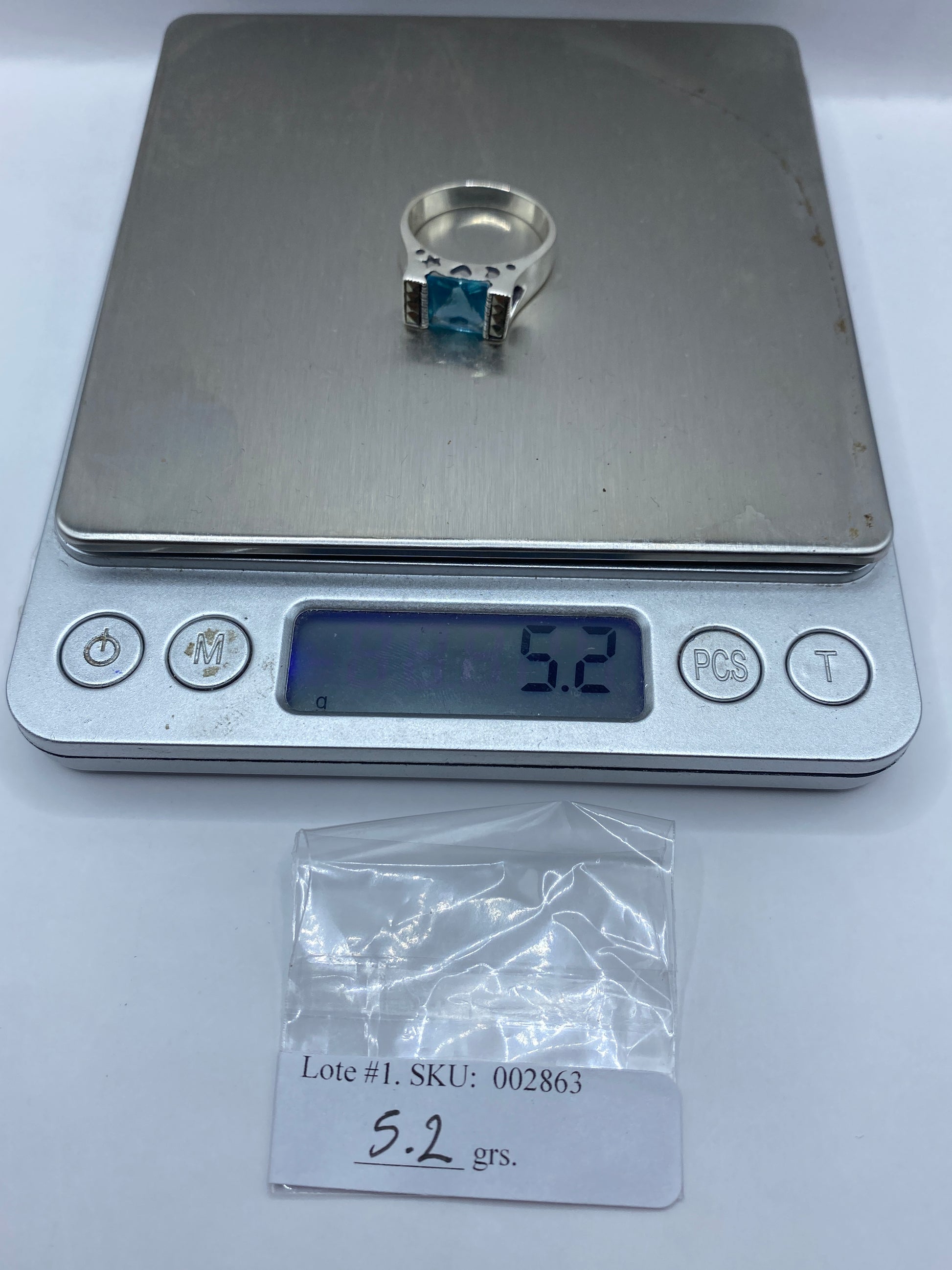 Anillo Solitario Circonia Azul Cielo — Plata .925 Taxco — foto 6