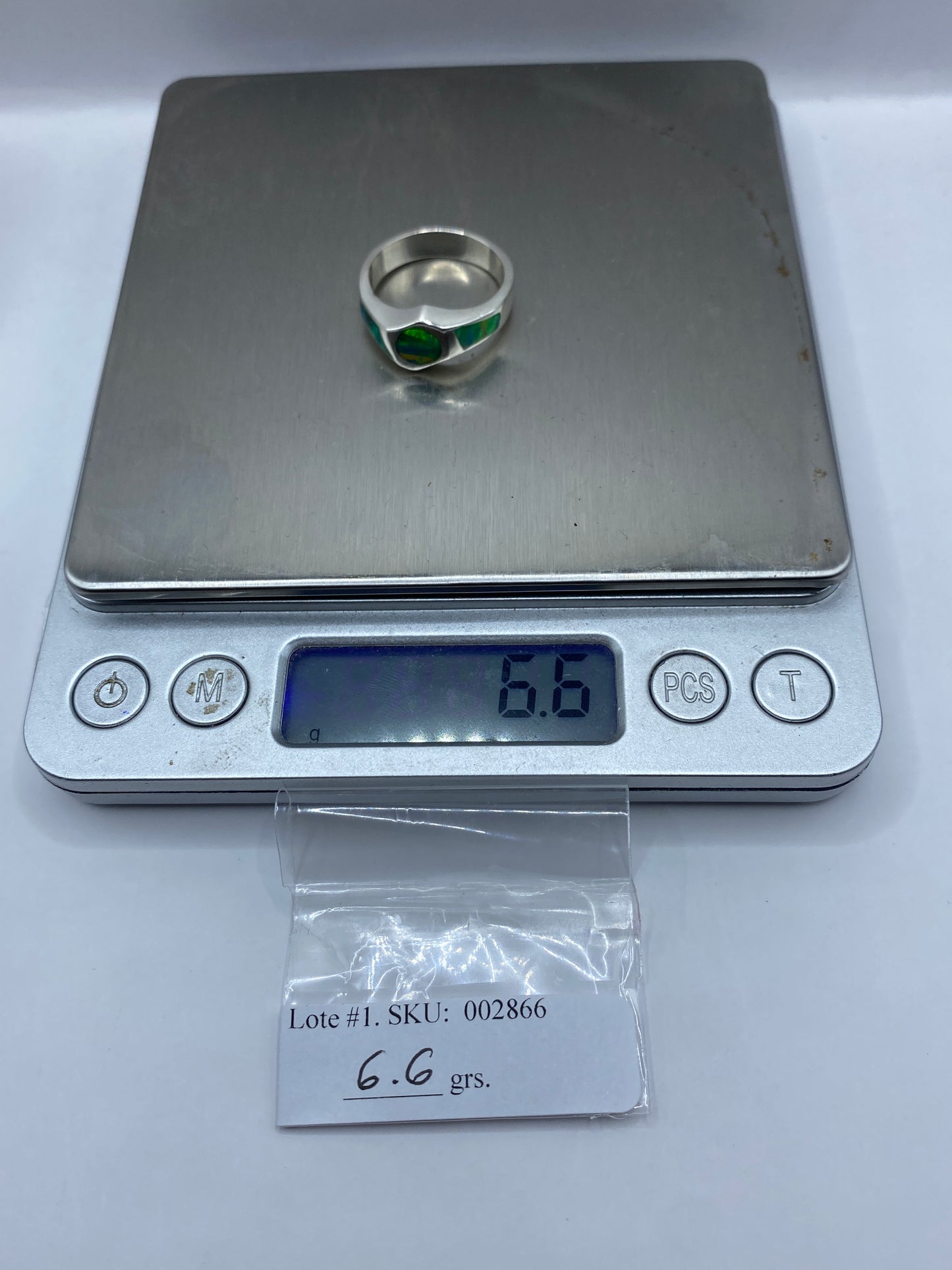 Anillo de Plata Ópalo de Fuego Verde — Solitario Moderno — foto 6