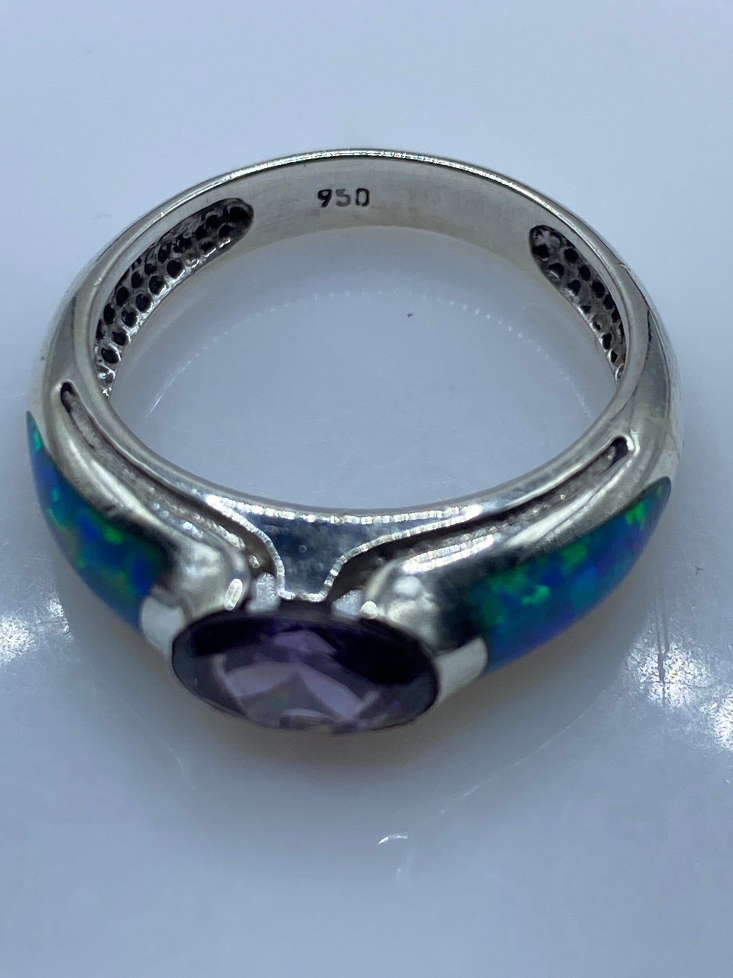 Anillo de Plata .950 Ópalo de Fuego Azul — Unisex — foto 5