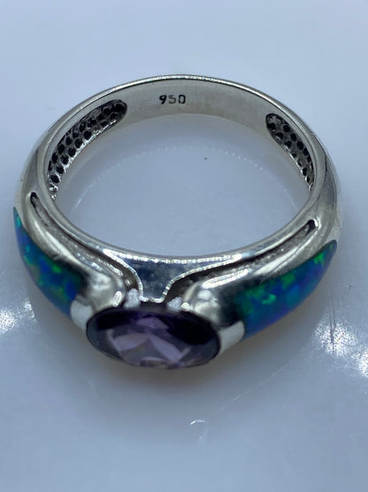 Anillo de Plata .950 Ópalo de Fuego Azul — Unisex — foto 5