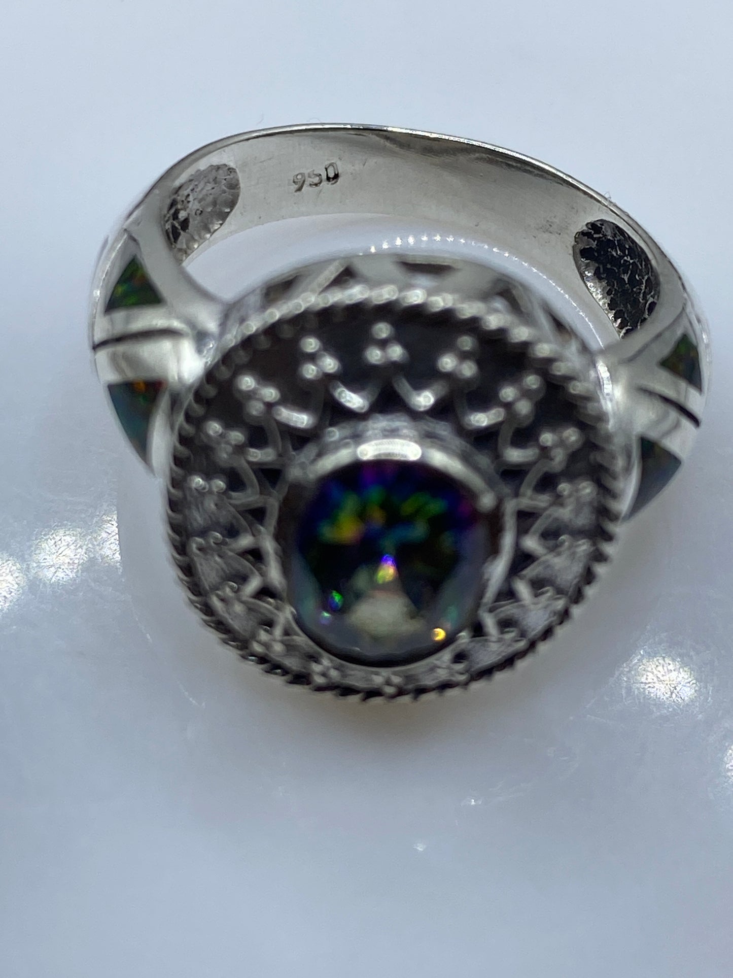 Anillo Ópalo de Fuego Multicolor Plata .950 — Etnique — foto 5