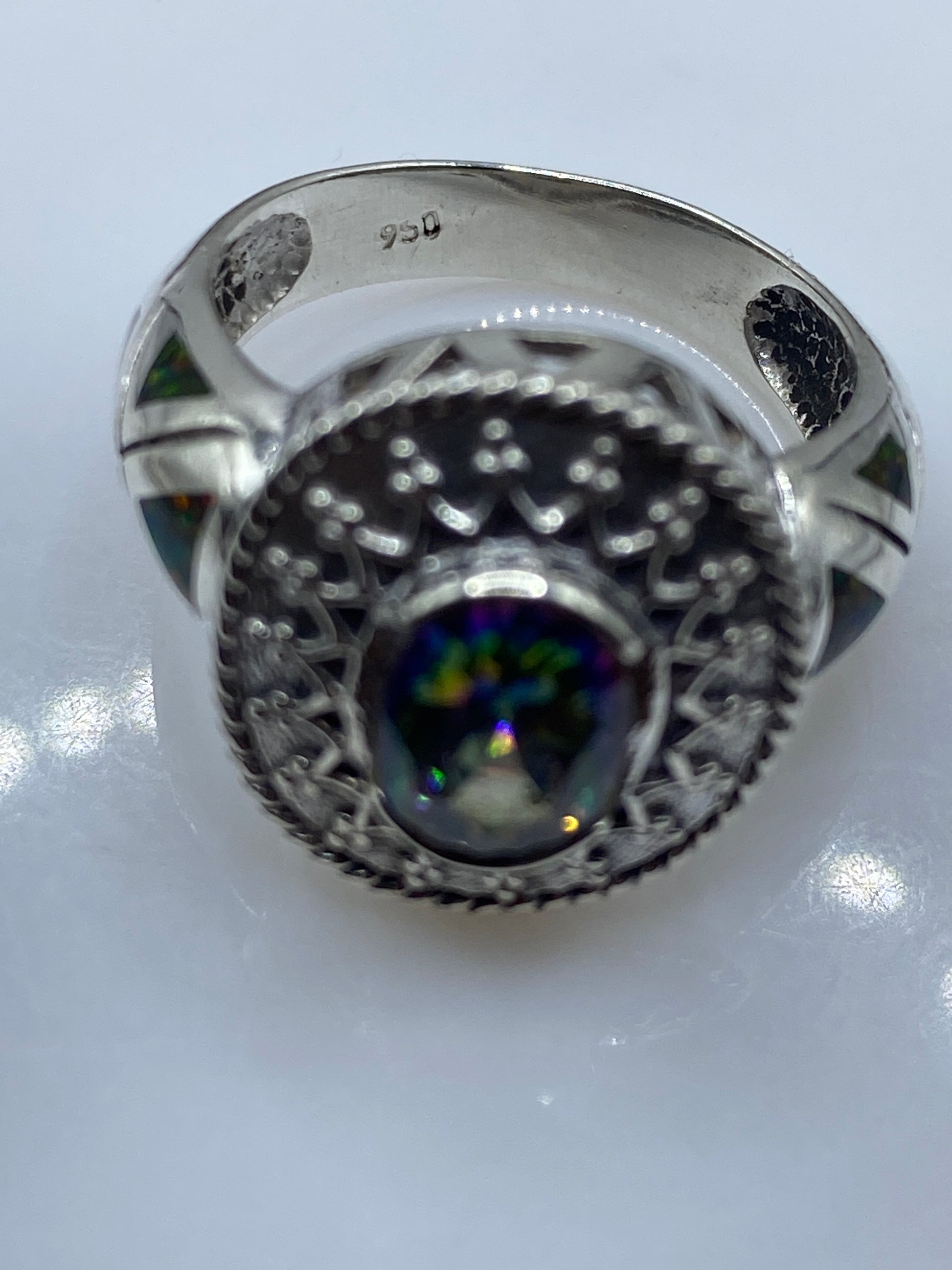 Anillo Ópalo de Fuego Multicolor Plata .950 — Etnique — foto 5