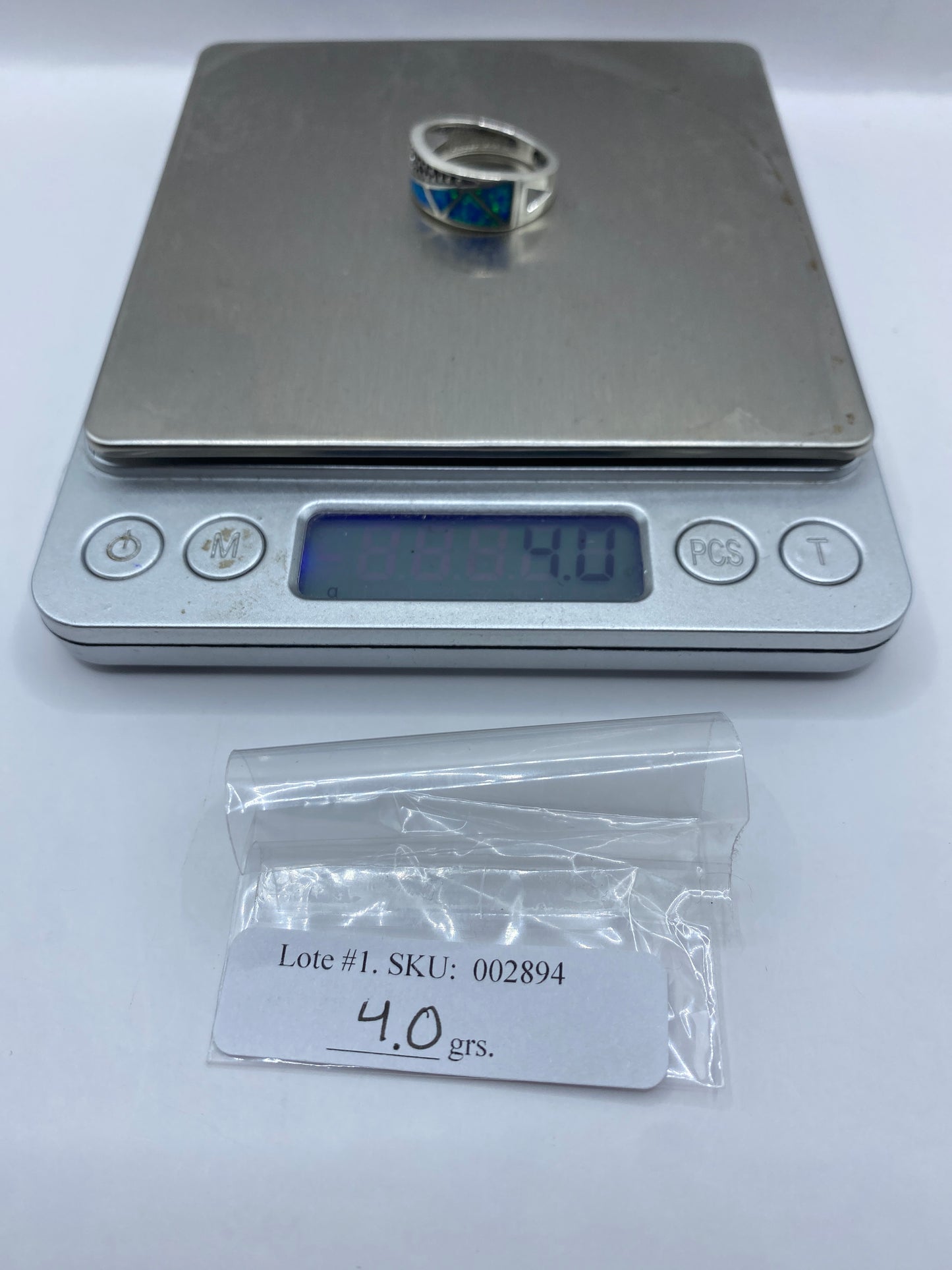 Anillo Plata Ópalo de Fuego Azul — Geométrico Moderno — foto 6