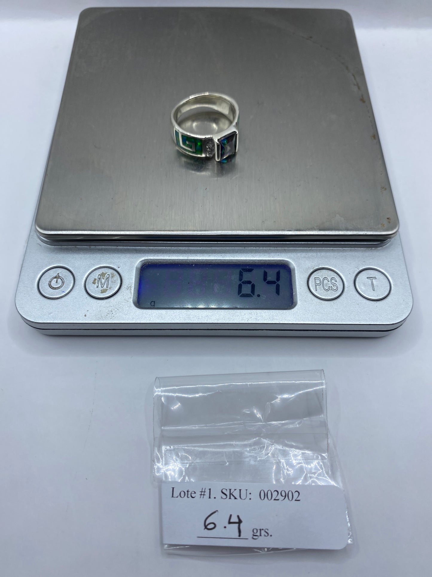 Anillo Plata .950 Ópalo de Fuego Verde Limón — Geométrico — foto 6