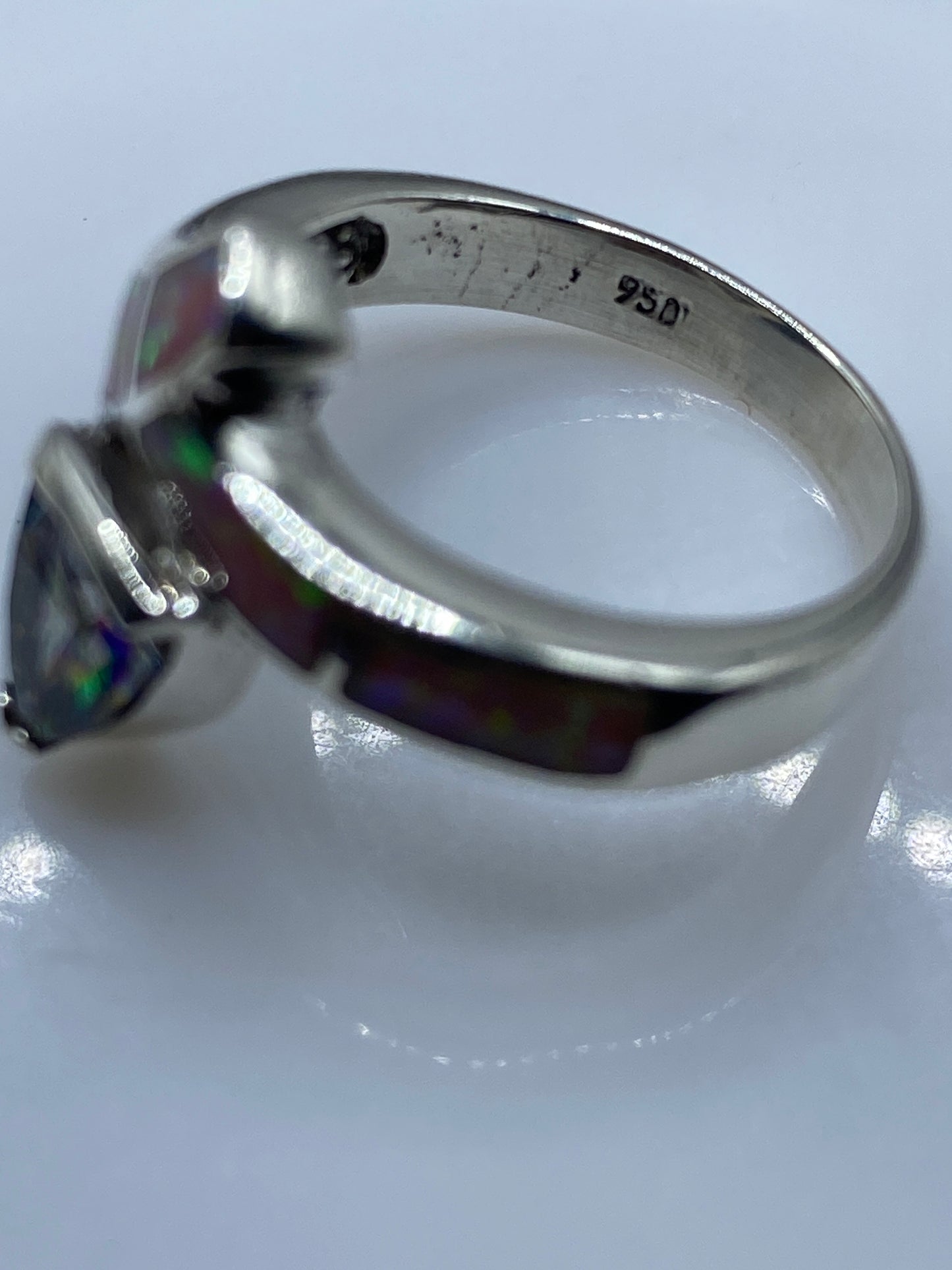 Anillo Plata .950 Ópalo de Fuego Multicolor — Diseño Arquitectónico — foto 5