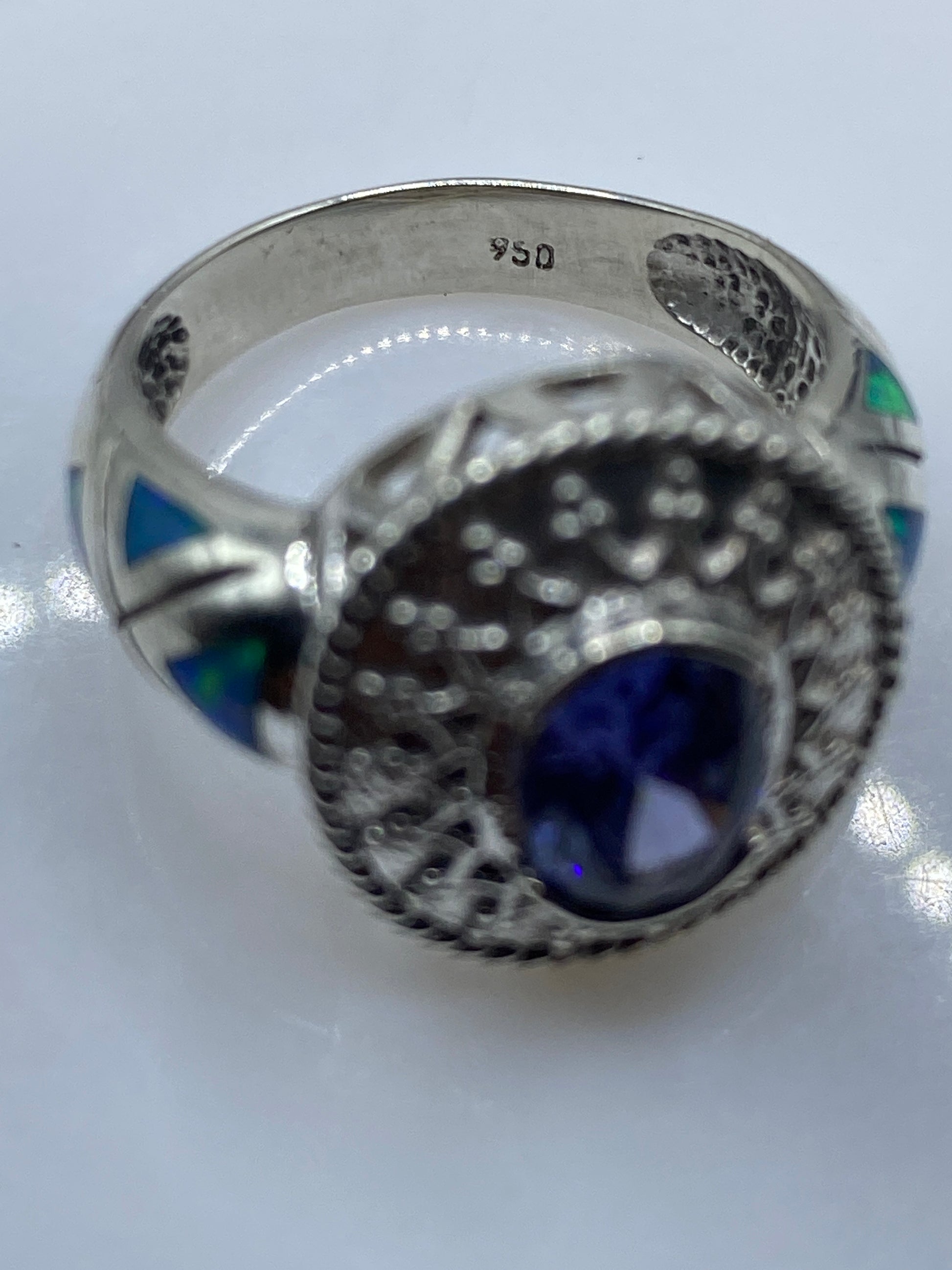 Anillo Ópalo de Fuego Azul Cielo Plata .950 — Arquitectónico — foto 5