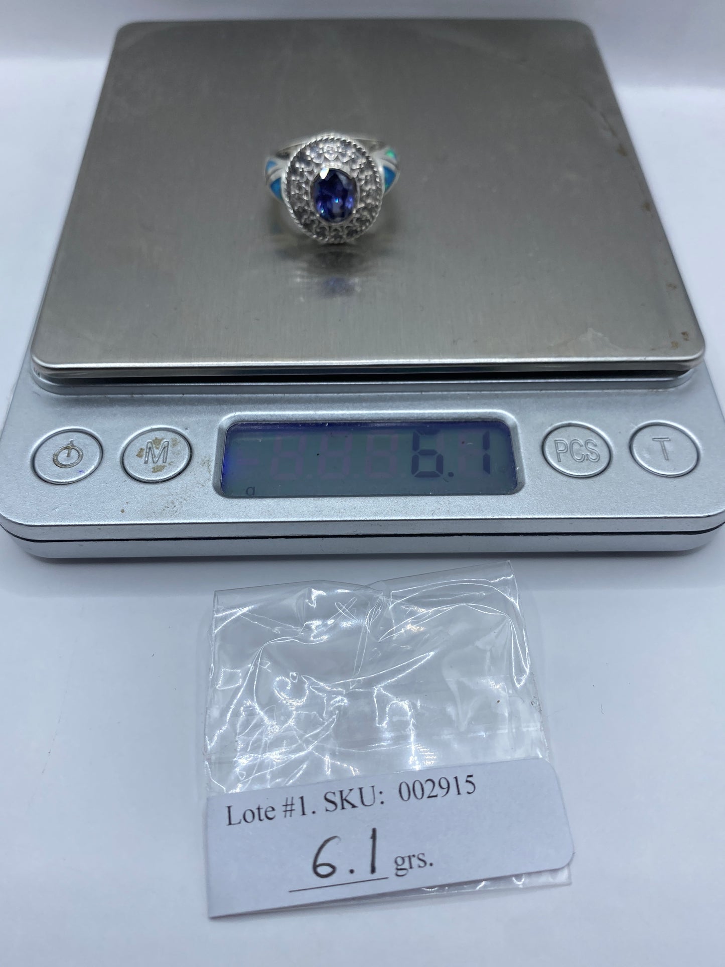Anillo Ópalo de Fuego Azul Cielo Plata .950 — Arquitectónico — foto 6