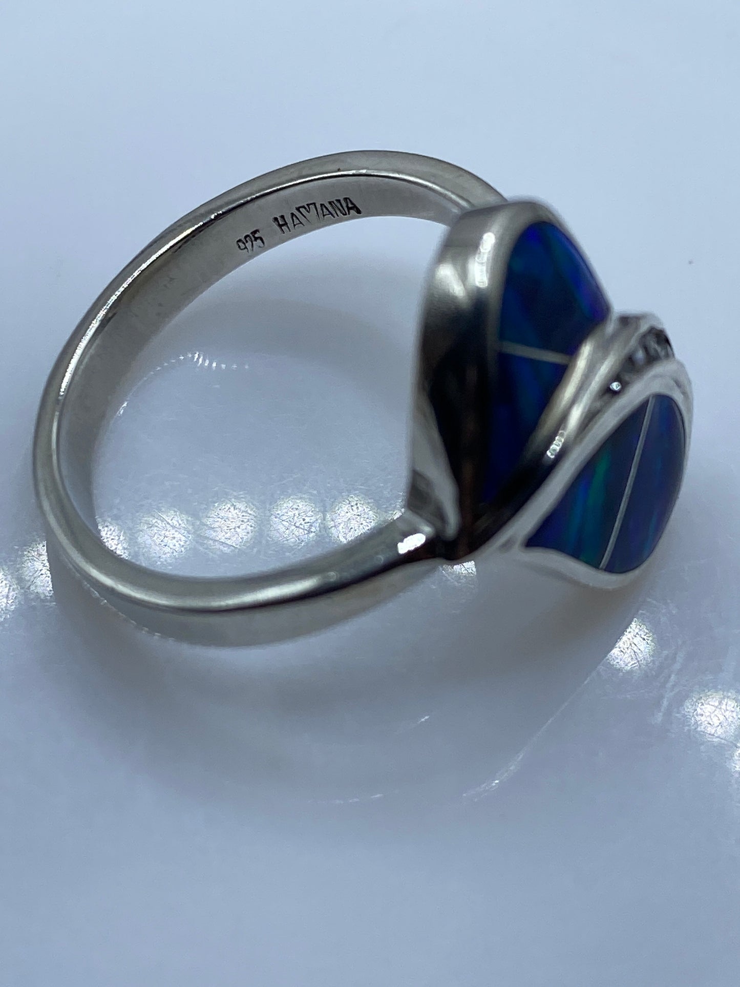 Anillo Plata Ópalo Fuego Doble — Escultural Azul — foto 5