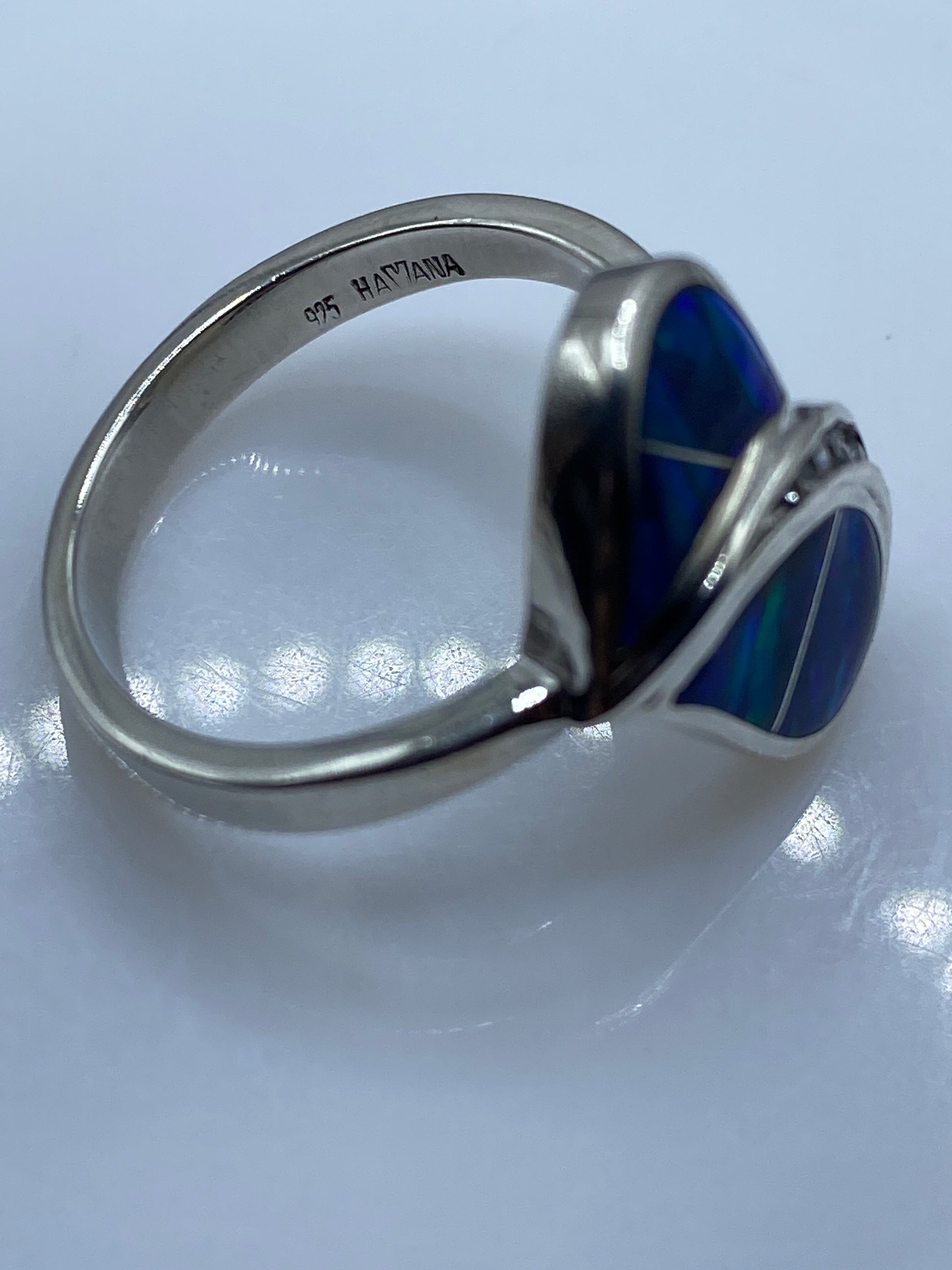 Anillo Plata Ópalo Fuego Doble — Escultural Azul — foto 5