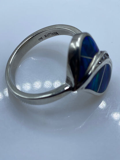 Anillo Plata Ópalo Fuego Doble — Escultural Azul — foto 5