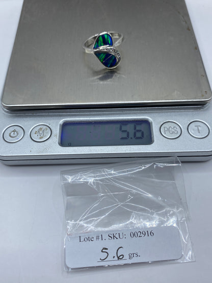 Anillo Plata Ópalo Fuego Doble — Escultural Azul — foto 6