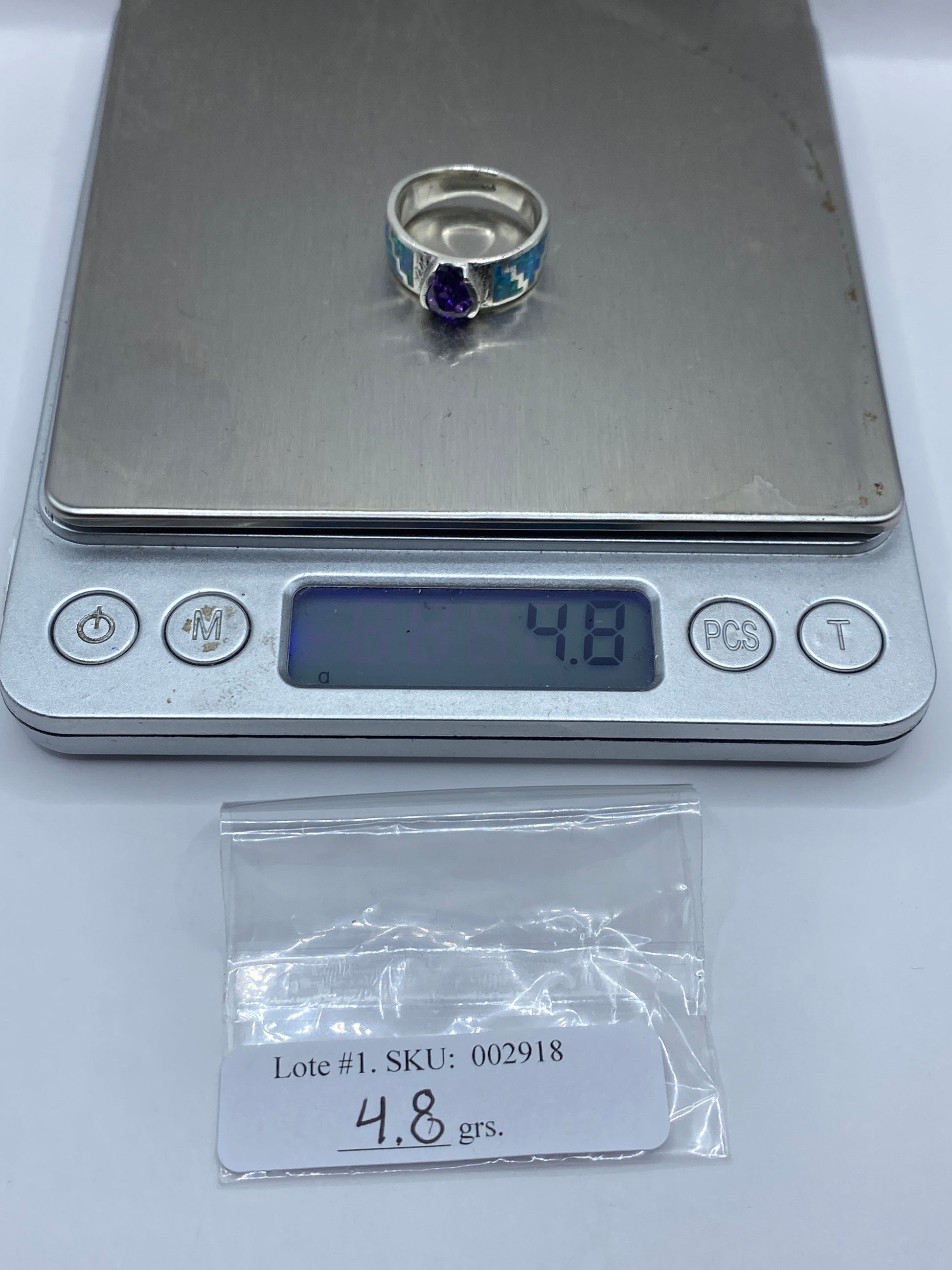 Anillo de Plata Ópalo de Fuego Azul Cielo — Solitario Texturizado — foto 6