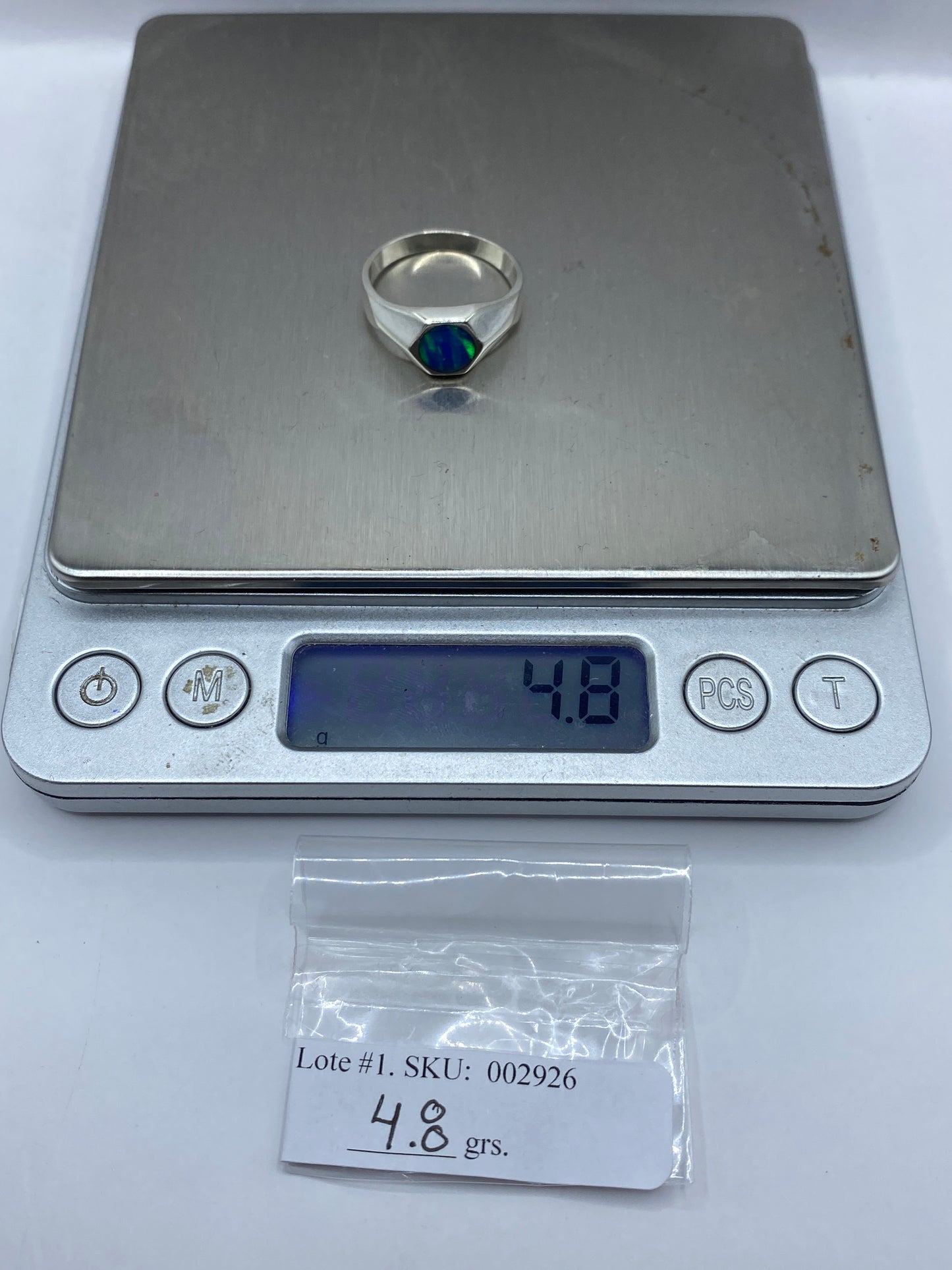 Anillo de Plata Ópalo de Fuego Azul — Hexagonal Minimalista — foto 6