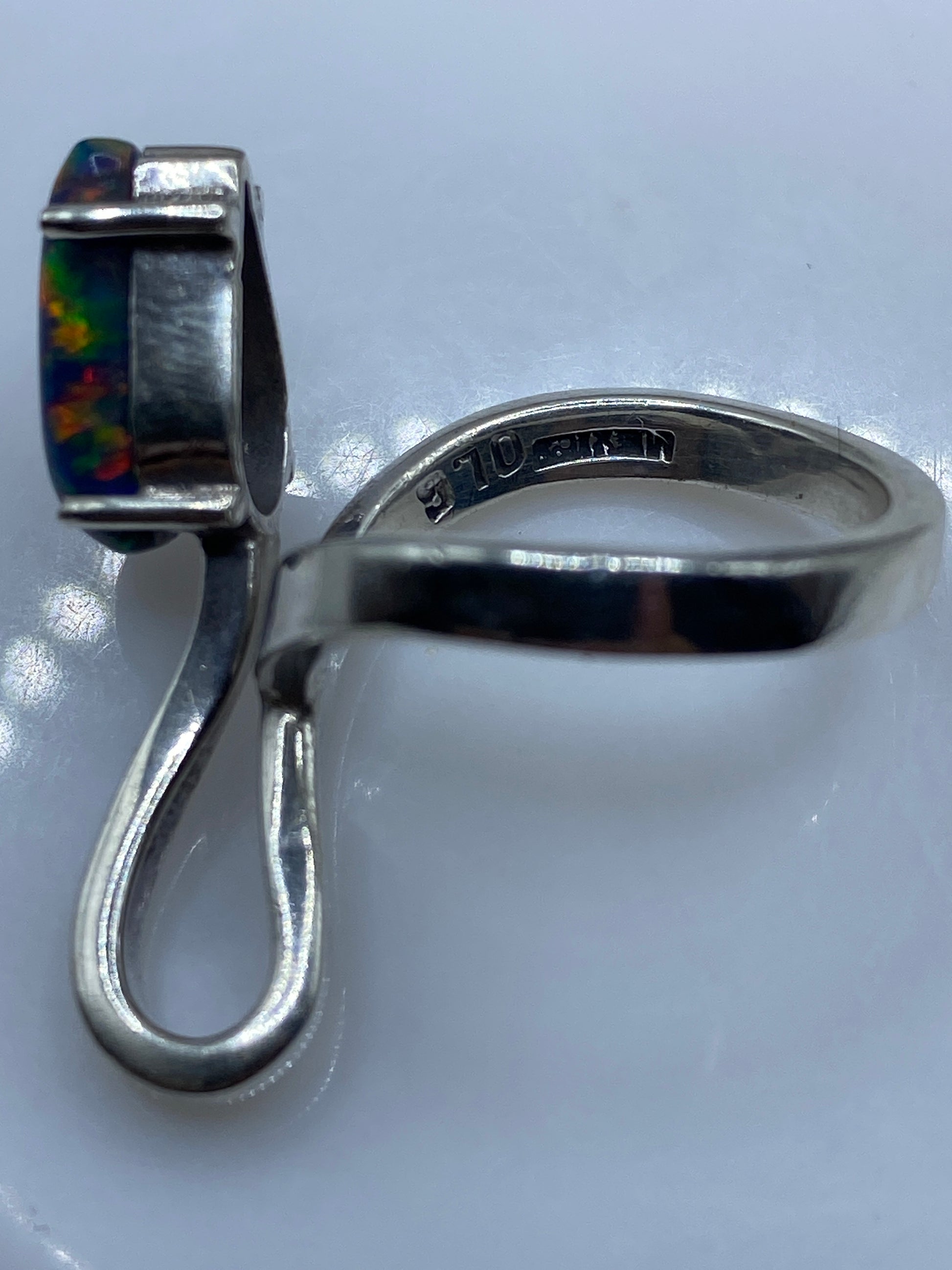 Anillo de Plata .950 Ópalo de Fuego Multicolor — Diseño Orgánico — foto 5