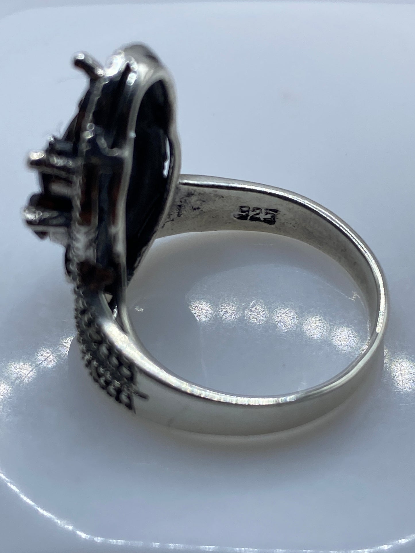 Anillo de Plata Ónix Circonia Café Texturizado — Vintage — foto 5