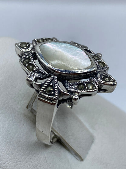 Anillo Vintage Plata Piedra Natural Engastada — Diseño Ornamental — foto 3