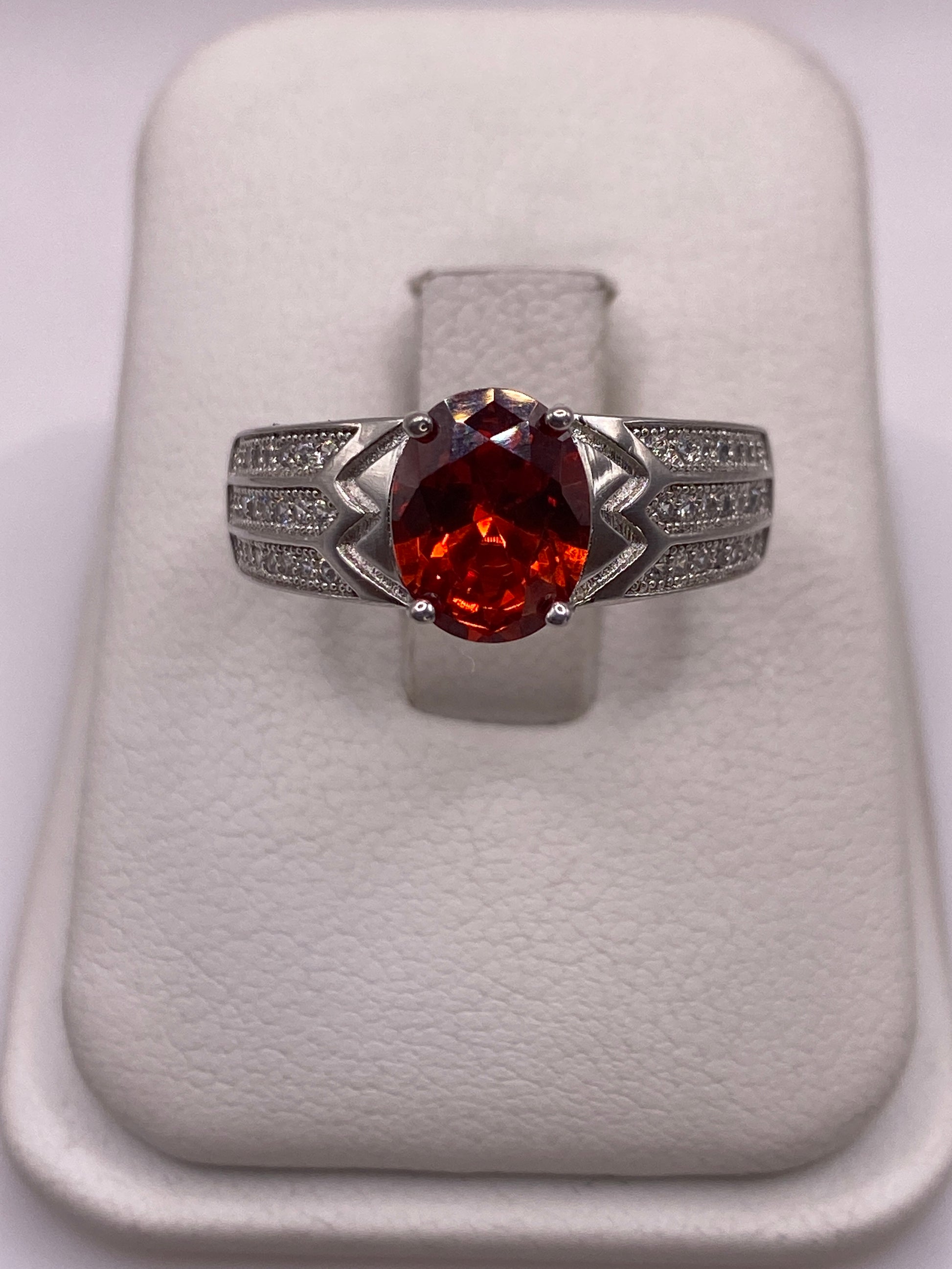 Anillo Solitario Plata Circonia Naranja — Fuego Taxi — foto 1