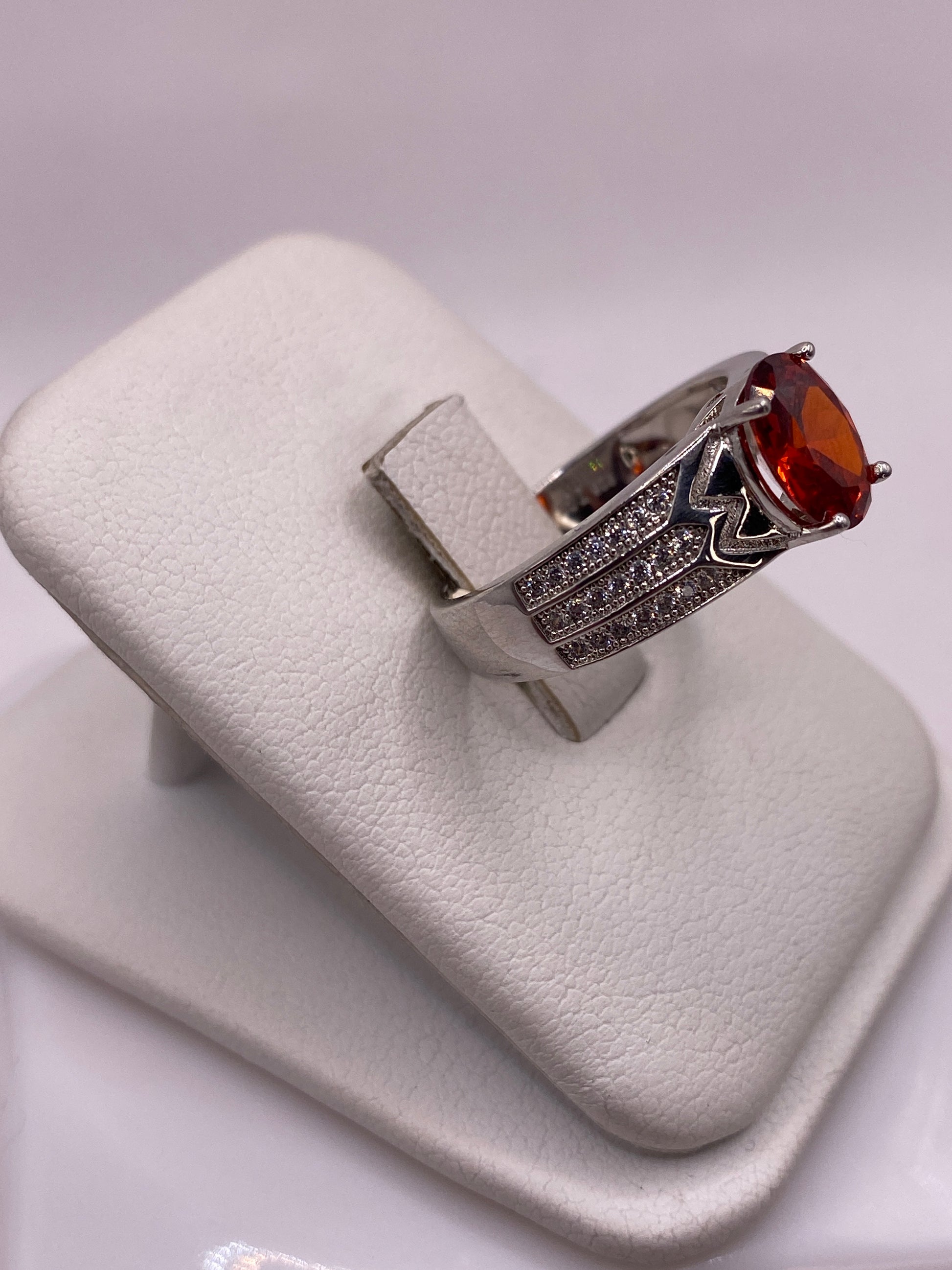 Anillo Solitario Plata Circonia Naranja — Fuego Taxi — foto 2
