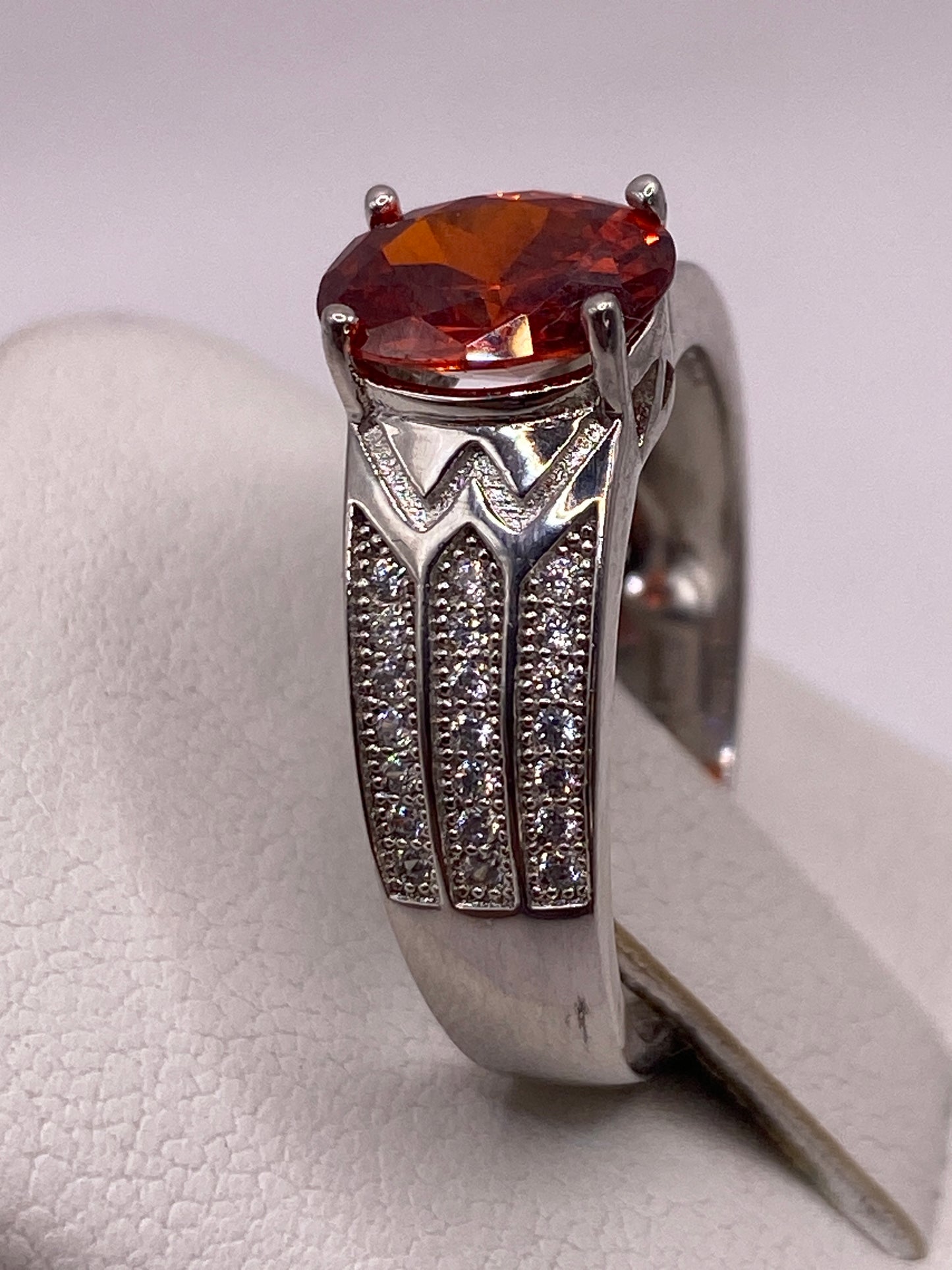Anillo Solitario Plata Circonia Naranja — Fuego Taxi — foto 3