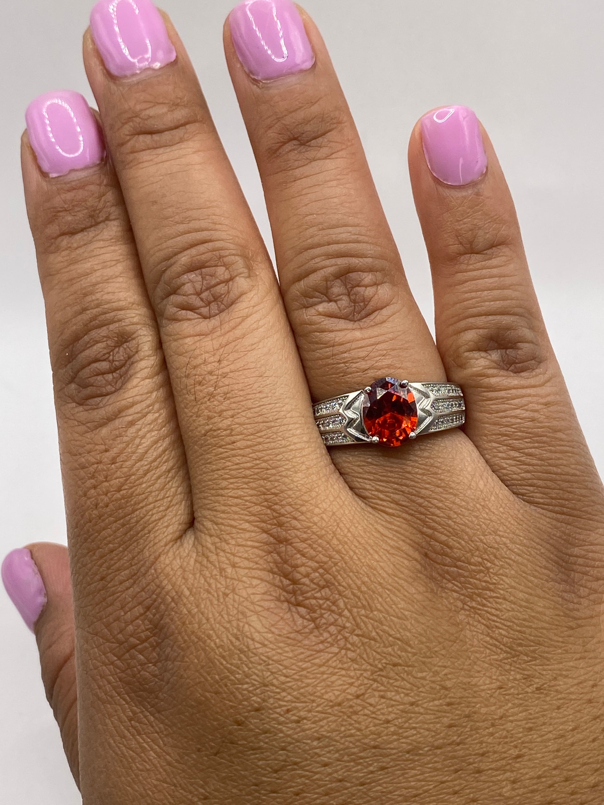 Anillo Solitario Plata Circonia Naranja — Fuego Taxi — foto 4