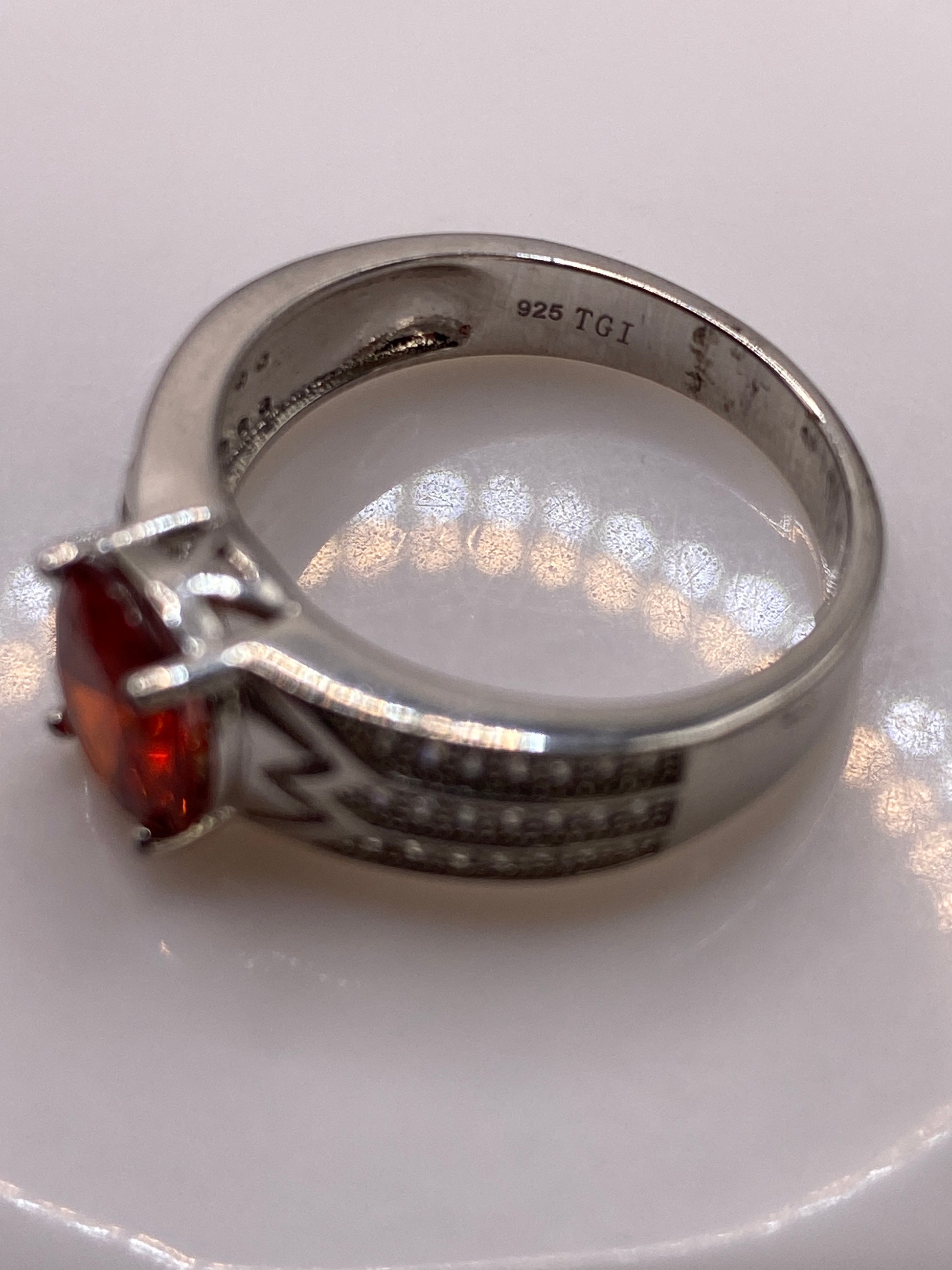 Anillo Solitario Plata Circonia Naranja — Fuego Taxi — foto 5