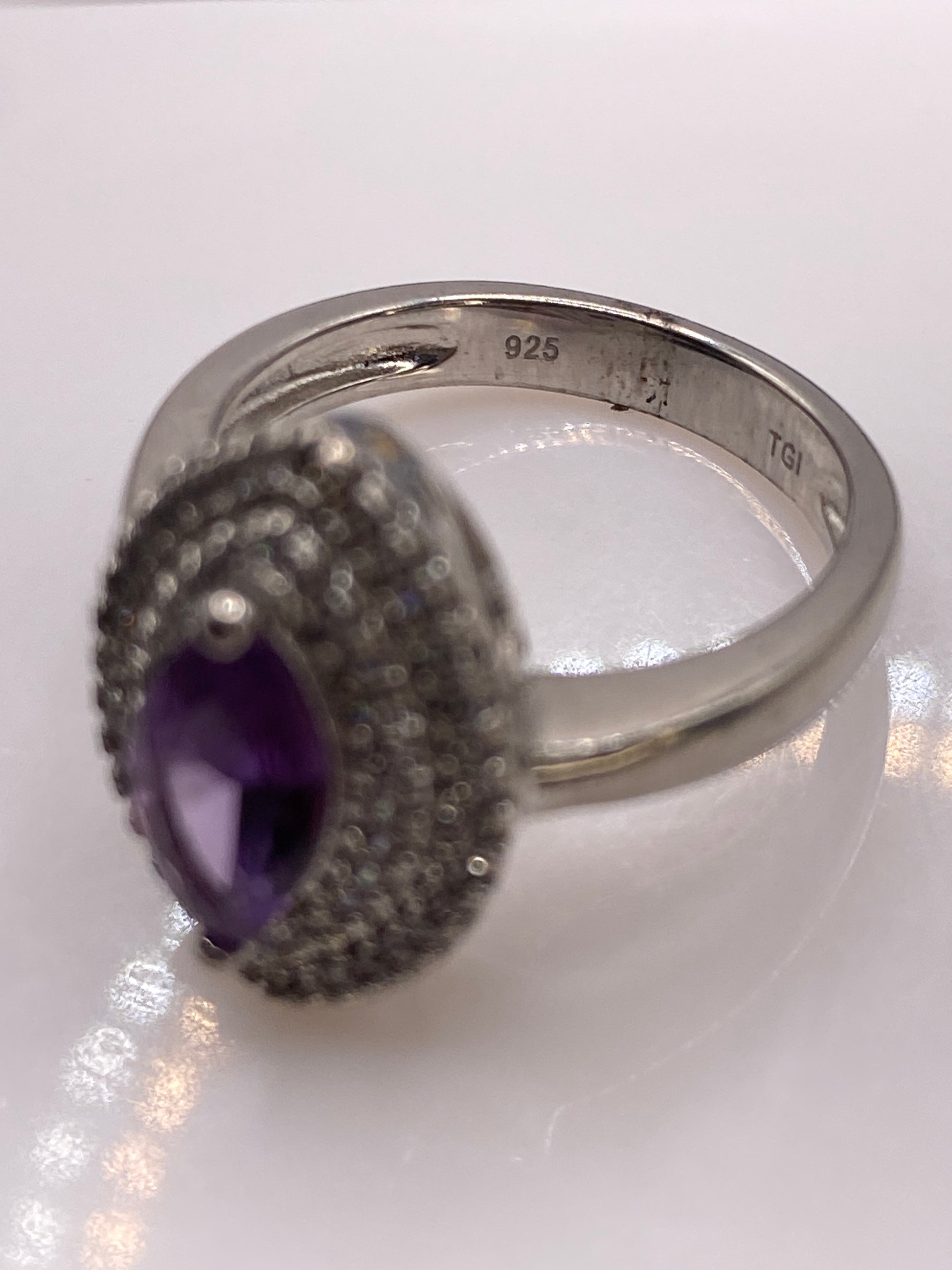 Anillo Solitario Plata Circonia Morada Ovalada — foto 5