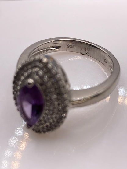 Anillo Solitario Plata Circonia Morada Ovalada — foto 5