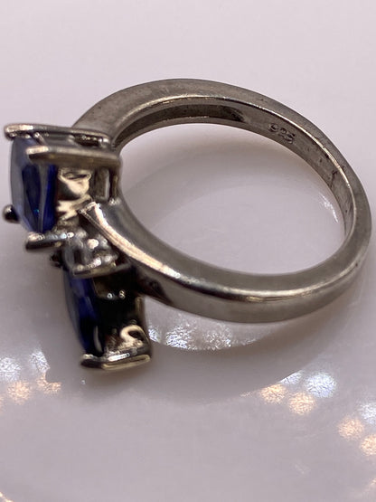 Anillo Plata Asimétrico con Circonia Azul — Diseño Moderno — foto 5