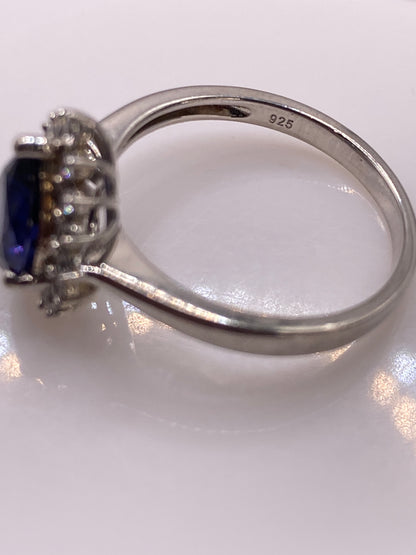 Anillo Plata Solitario Circonia Morada — Halo Envolvente — foto 5