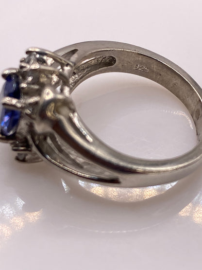 Anillo de Plata Solitario Circonia Azul — Vintage Floral — foto 5
