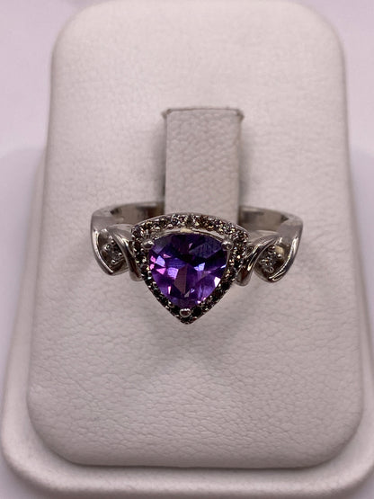 Anillo de Plata Corazón Circonia Morada — Solitario Elegante — foto 1
