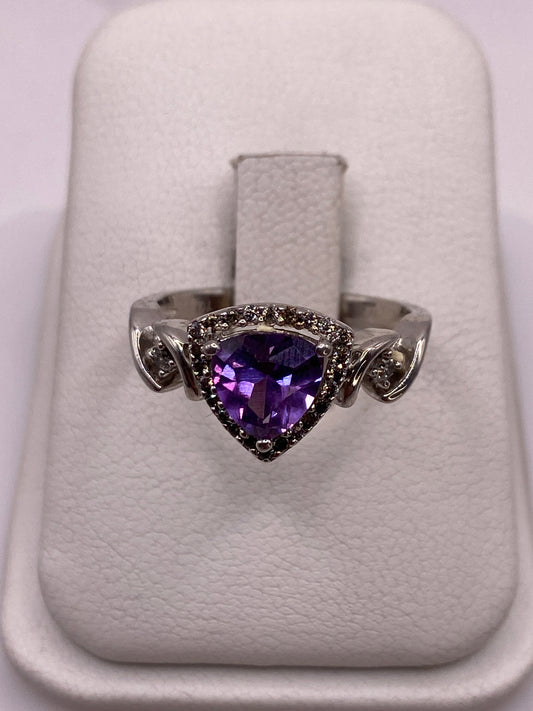 Anillo de Plata Corazón Circonia Morada — Solitario Elegante — foto 1