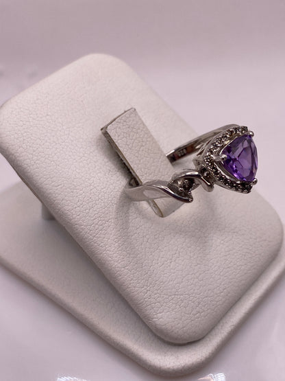 Anillo de Plata Corazón Circonia Morada — Solitario Elegante — foto 2