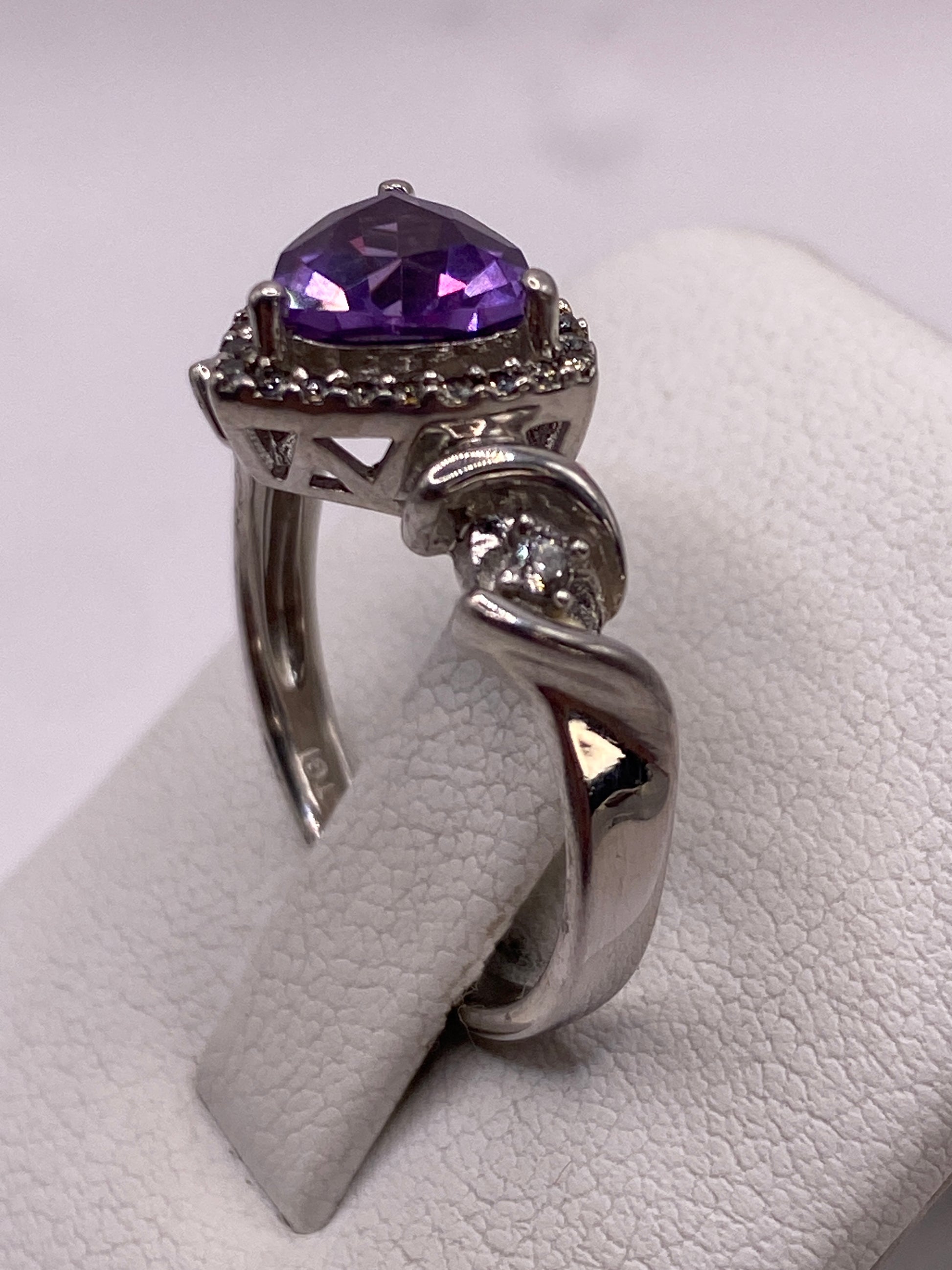 Anillo de Plata Corazón Circonia Morada — Solitario Elegante — foto 3