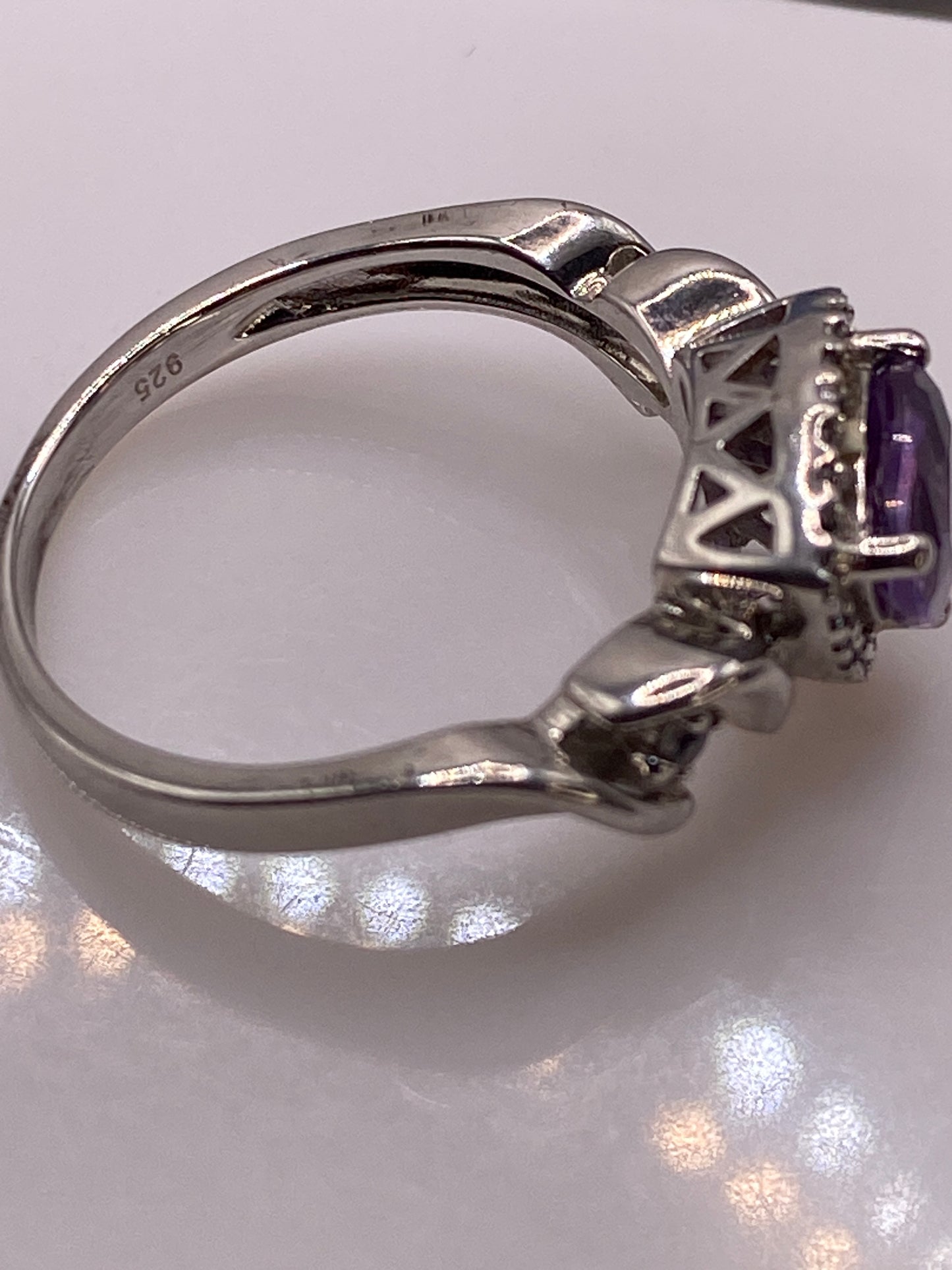 Anillo de Plata Corazón Circonia Morada — Solitario Elegante — foto 5