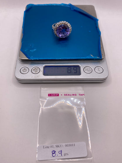 Anillo de Plata Solitario Circonia Morada Oval — foto 6