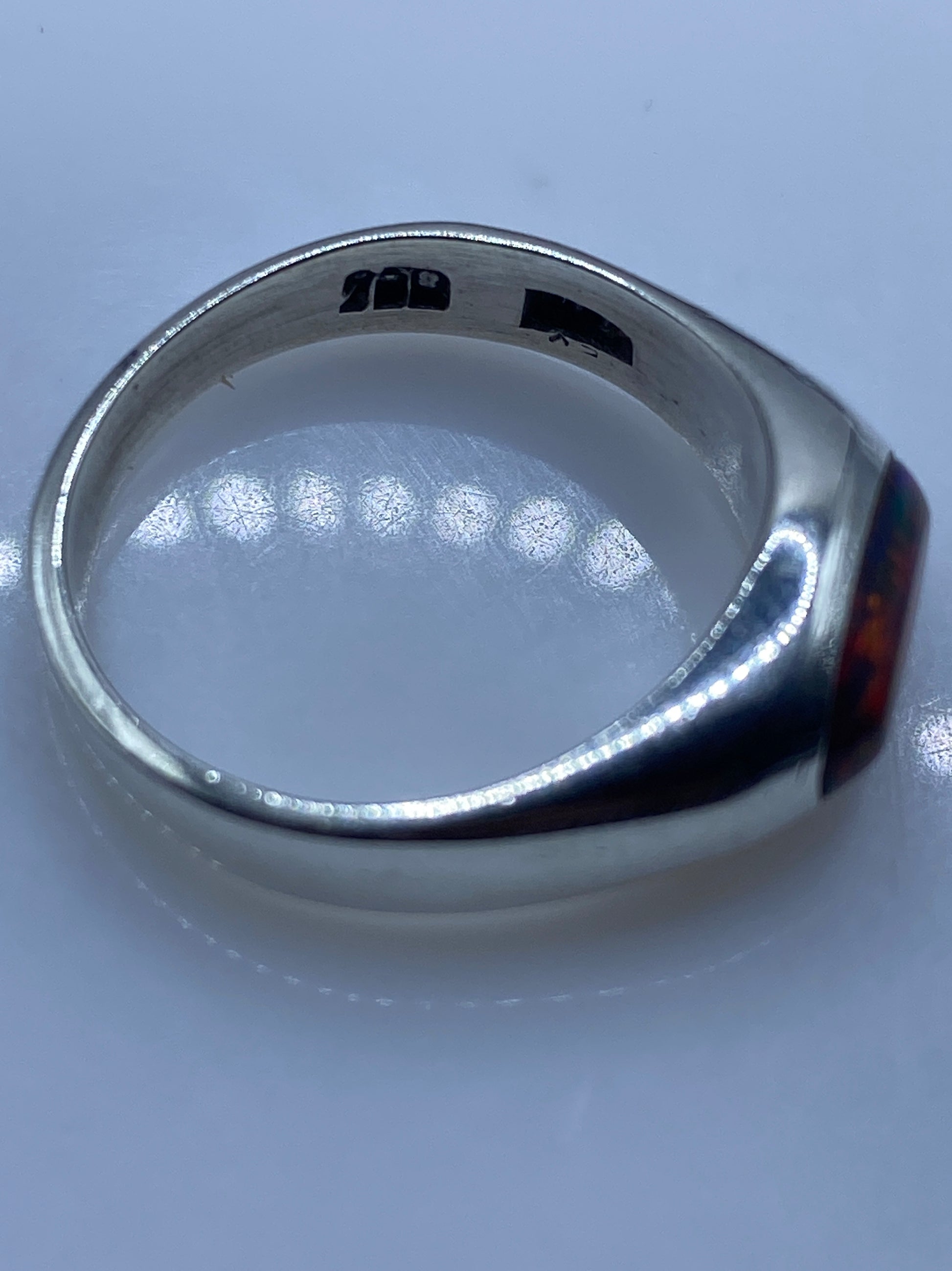 Anillo Solitario Ópalo de Fuego Multicolor — Plata .950 Taxco — foto 5