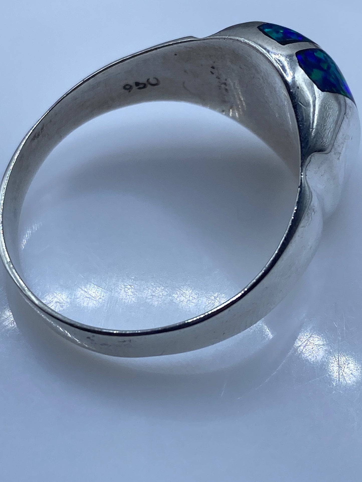 Anillo de Plata .950 Ópalo de Fuego Azul — Hombre — foto 5
