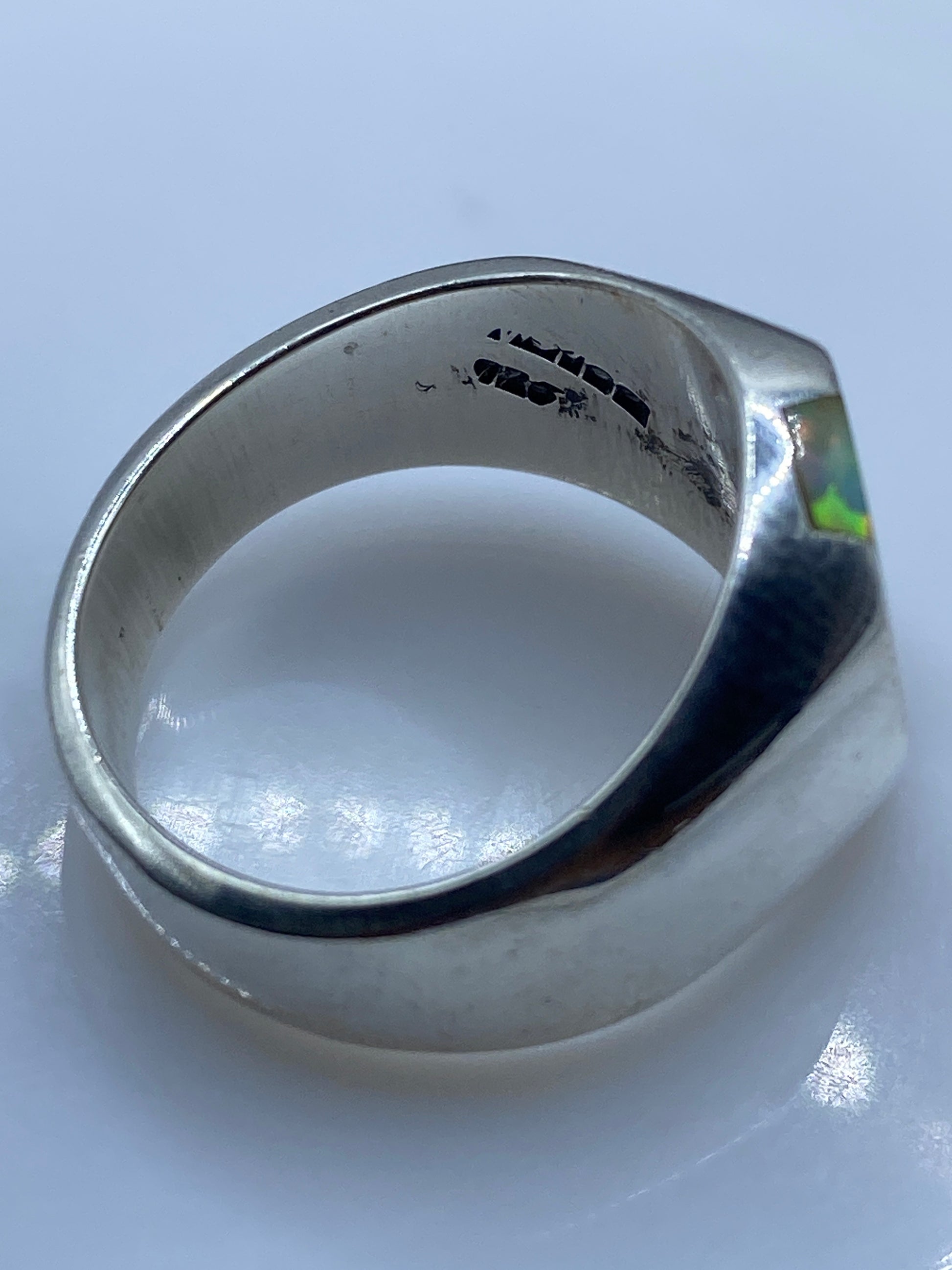 Anillo de Plata Ópalo de Fuego Banda Ancha — Solitario Unisex — foto 5