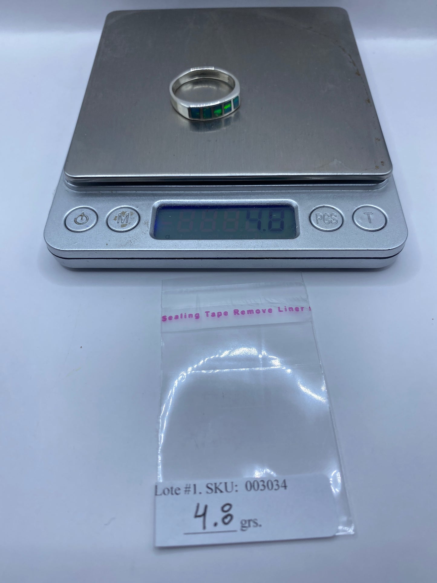 Anillo de Plata .950 Ópalo Fuego Azul Cielo — Banda Sólida — foto 6