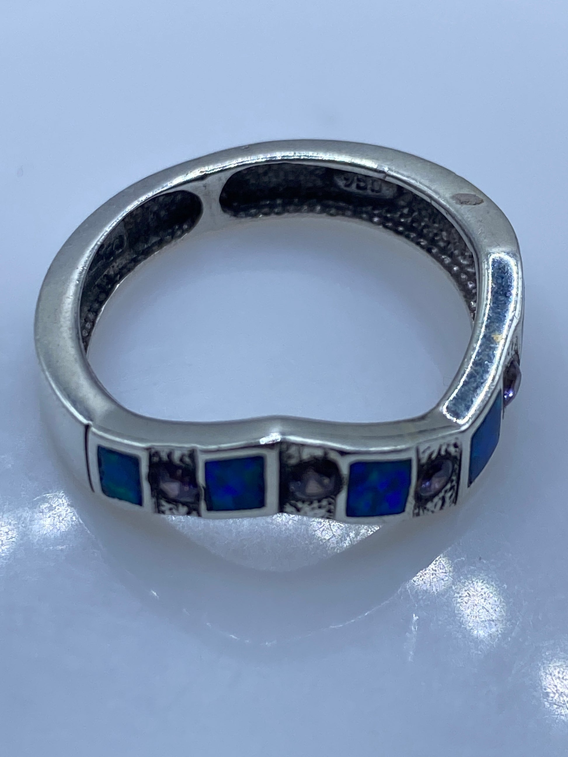 Anillo Plata .950 Ópalo de Fuego Azul — Moderno Geométrico — foto 5