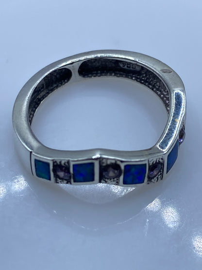 Anillo Plata .950 Ópalo de Fuego Azul — Moderno Geométrico — foto 5
