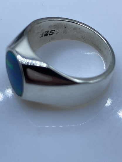 Anillo Plata Ópalo de Fuego Azul — Sello Moderno — foto 5
