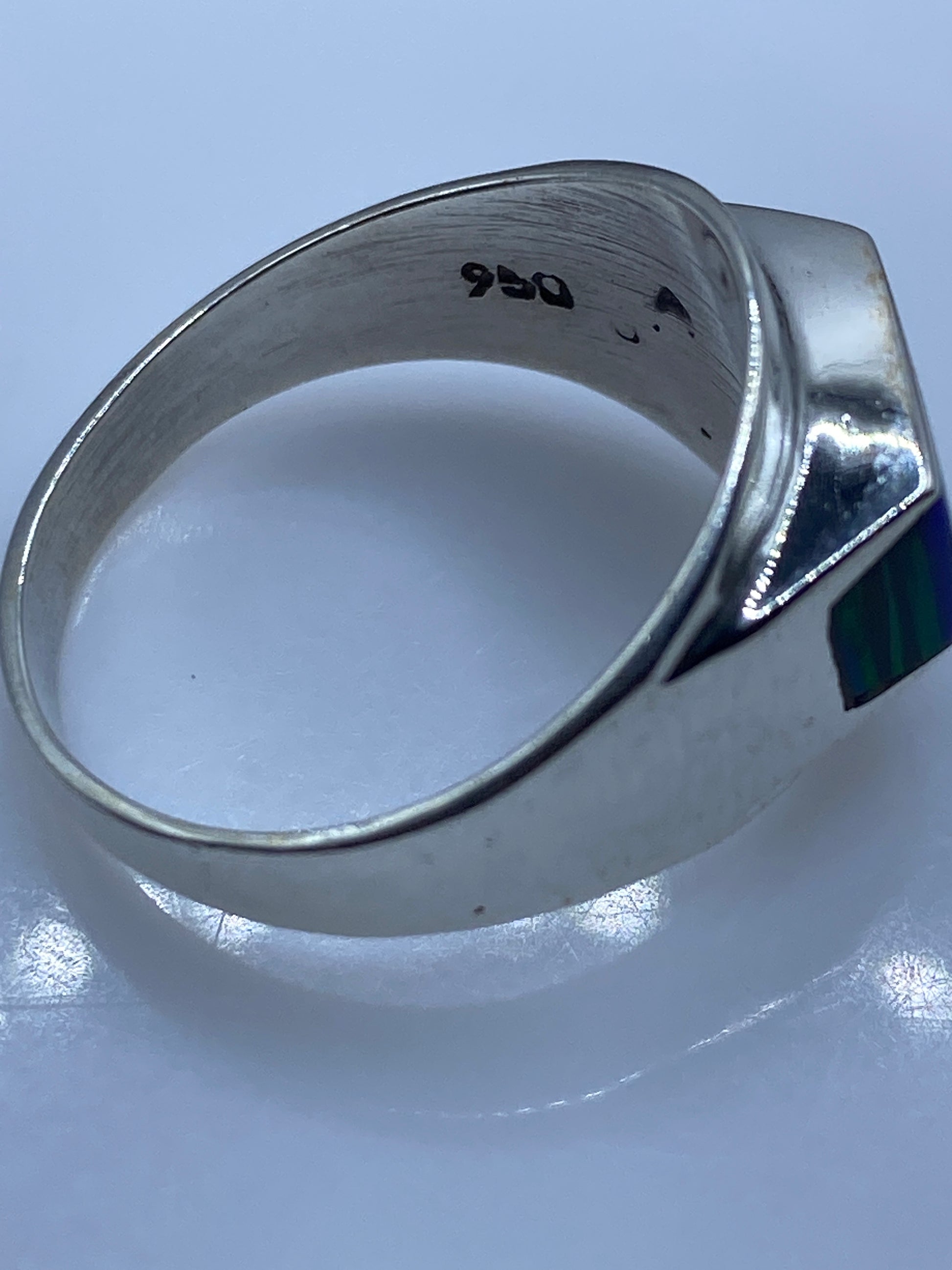 Anillo de Plata .950 Ópalo de Fuego Azul — Solitario Unisex — foto 5