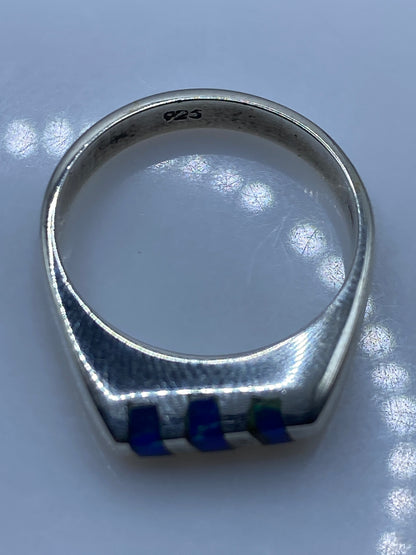 Anillo de Plata Ópalo de Fuego Azul — Diseño Moderno Unisex — foto 5