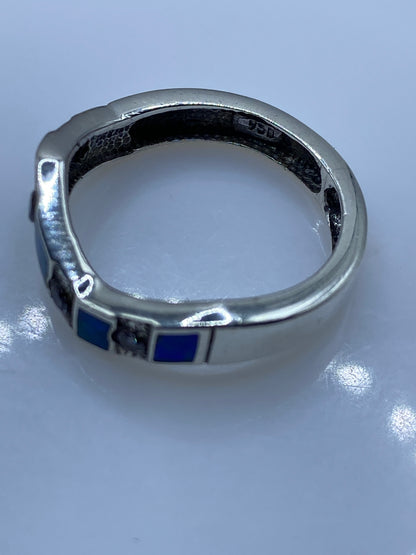 Anillo Ópalo de Fuego Azul en Plata .950 — Diseño Geométrico — foto 5