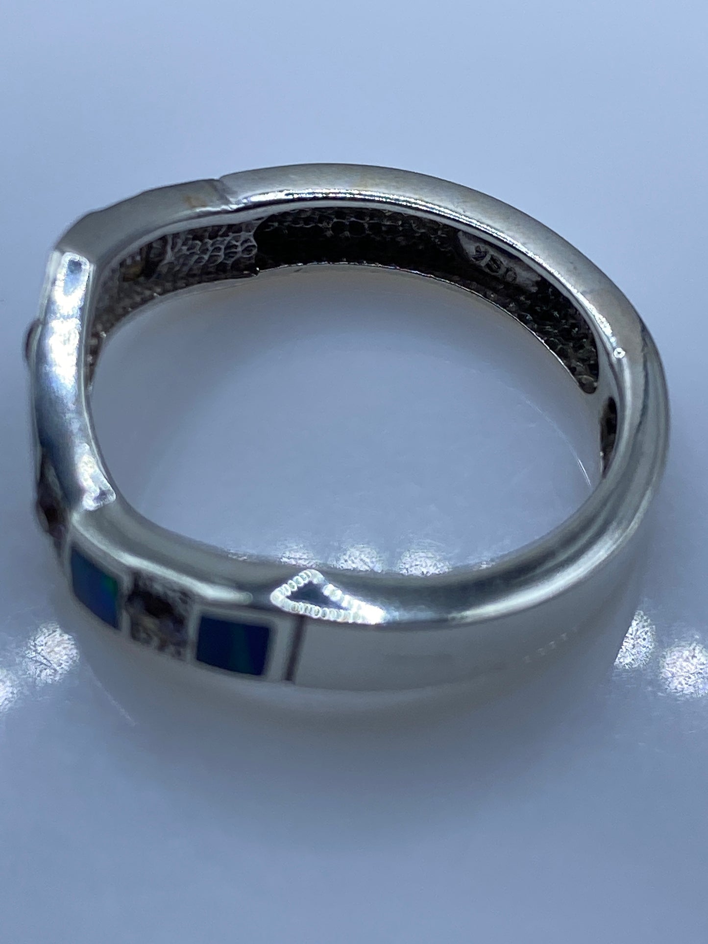 Anillo de Plata .950 Ópalo de Fuego Azul — Diseño Geométrico — foto 5
