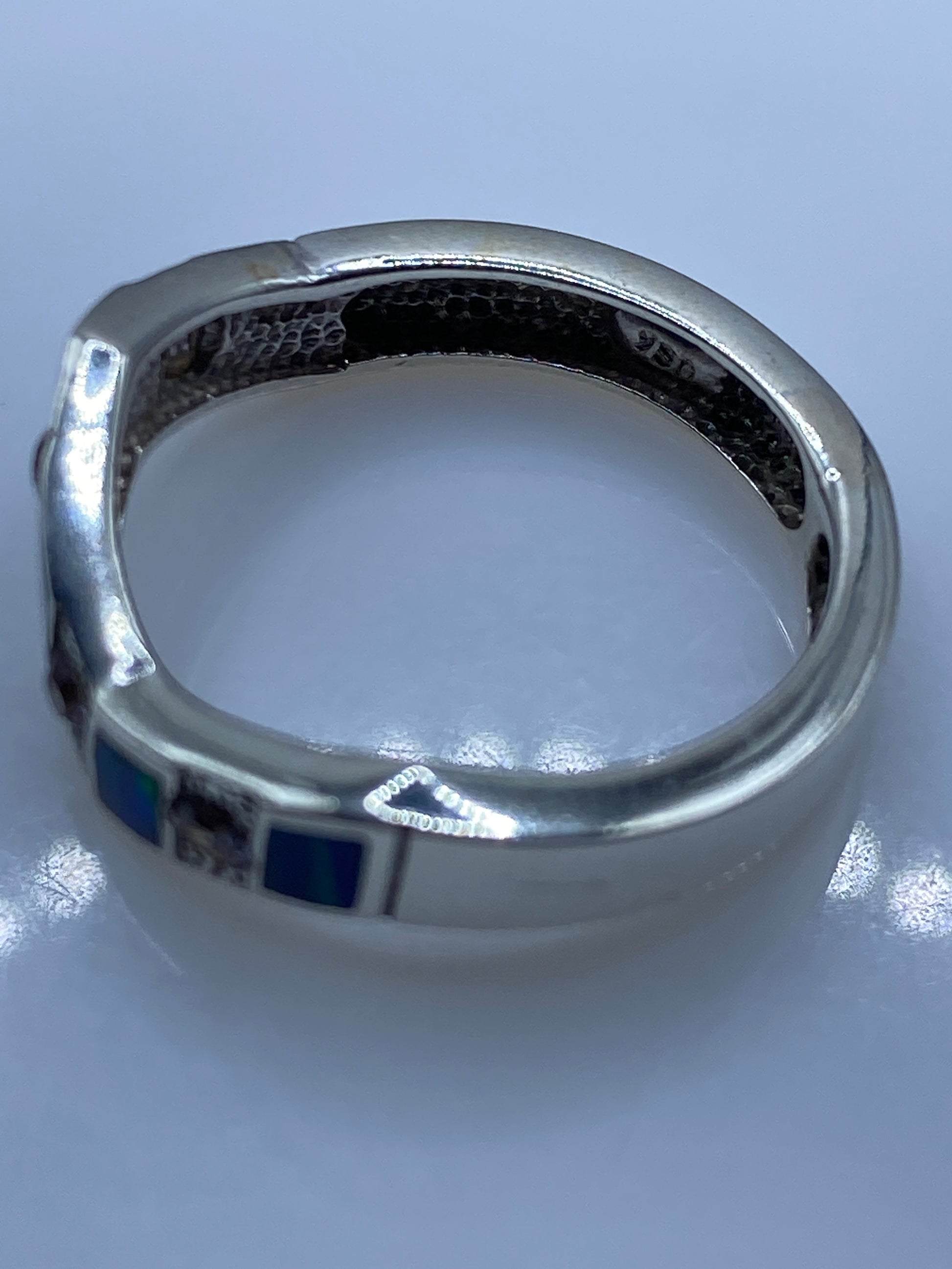 Anillo de Plata .950 Ópalo de Fuego Azul — Diseño Geométrico — foto 5